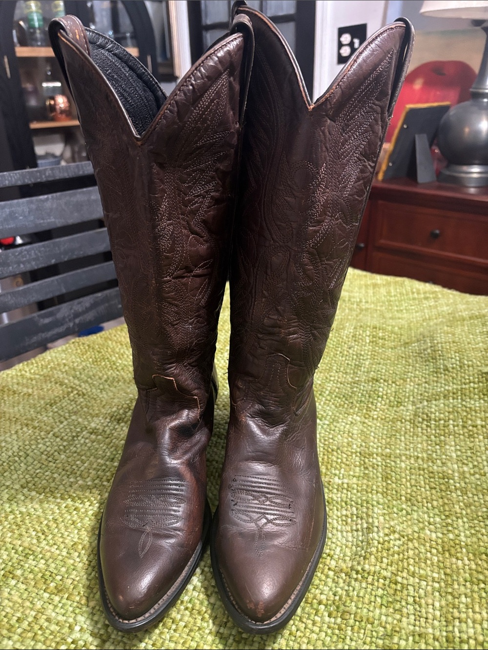 Laredo Brown Embroidered Leather Western Heeled Boots